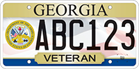 A Georgia veteran's license plate featuring the word Veteran and the US Army seal. 