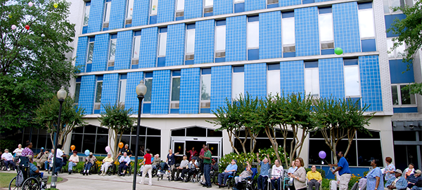 The Georgia War Veterans Nursing Home is affectionately called the "Blue Goose" by residents referencing its distinctive blue exterior.