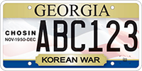 A Georgia veteran's license plate featuring the dates of the Battle of the Chosin Reservoir. 