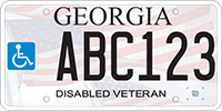 Georgia's Disabled Veteran License plate features a handicap symbol overlaid on the American flag, with the words Disabled Veteran prominent on the bottom of the plate.