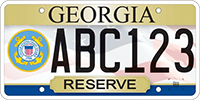 A Georgia veteran's license plate featuring the word Reserve and the US Coast Guard Reserve seal. 